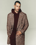 Express Men's Textured Herringbone Double Breasted Topcoat in Coffee