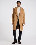 Express Men's Camel Double Breasted Wool-Blend Topcoat in Tan