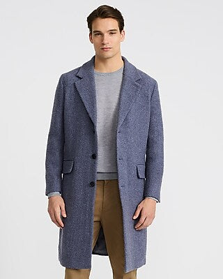 Express Men's Blue Wool-Blend Topcoat in Purple Small