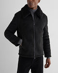 Express Men's Sherpa Lined Faux Suede Jacket in Jet Black