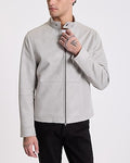 Express Men's Gray Faux Suede Racer Jacket in Glacier Gray