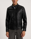 Express Men's Faux Leather Racer Jacket in Jet Black