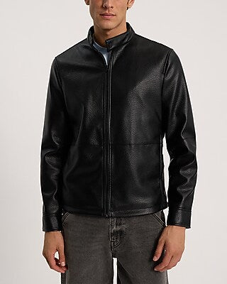 Express Men's Faux Leather Racer Jacket in Jet Black