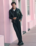 Express Men's Zip Chest Pocket Faux Leather Jacket in Black Small