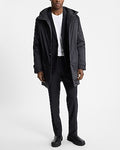 Express Men's Drawstring Collar Button Front Trench Coat in Jet Black