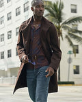 Express Men's Double Breasted Belted Trench Coat in Brown Small