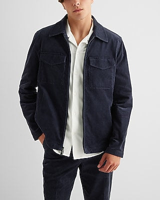 Express Men's Corduroy Double Pocket Shirt Jacket in Dark Blue