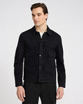 Express Men's Double Flap Pocket Black Denim Chore Jacket in Pitch Black