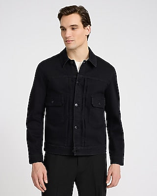 Express Men's Double Flap Pocket Black Denim Chore Jacket in Pitch Black