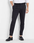 Express Men's Slim Solid Black Belted Cotton Hyper Stretch Cropped Suit Pants in Jet Black
