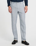 Express Men's Slim Blue Plaid Linen-Blend Hybrid Elastic Waist Suit Pants in Blue Print