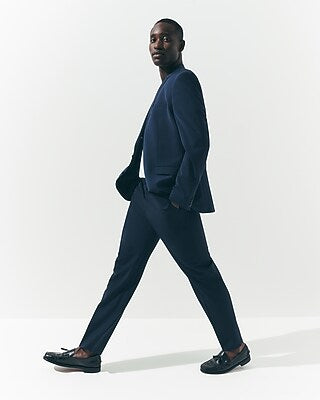 Express Men's Classic Navy Wool-Blend Washable Modern Tech Suit Pants in Navy Blue