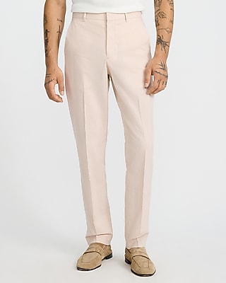 Express Men's Extra Slim Linen-Blend Striped Suit Pants in Pink Print