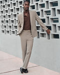 Express Men's Slim Taupe Wool-Blend Washable Modern Tech Suit Pants in Oak