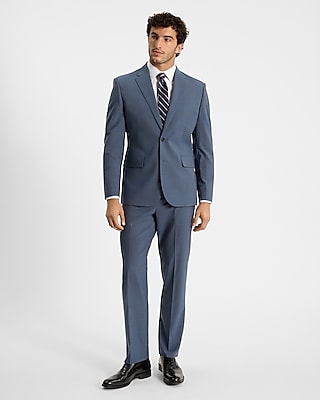 Express Men's Classic Wool-Blend Washable Modern Tech Suit Pants in Dusty Blue