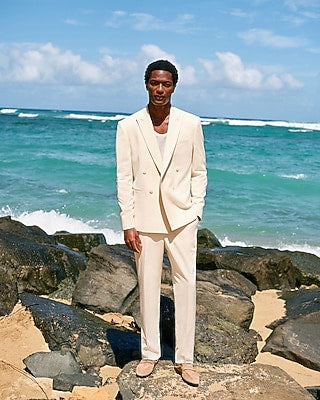 Express Men's Slim Wool-Blend Suit Pants in Ivory