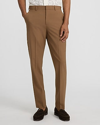Express Men's Extra Slim Light Brown Wool-Blend Washable Modern Tech Suit Pants in Deep Sand