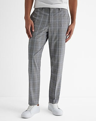 Express Men's Slim Plaid Elastic Waist Dress Pants in Print