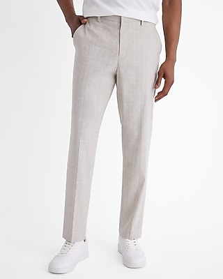 Express Men's Slim Plaid Linen-Blend Hybrid Elastic Waist Suit Pants in Print