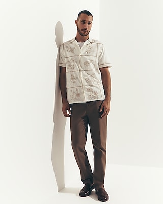 Express Men's Classic Dark Khaki Linen-Blend Suit Pants in Walnut