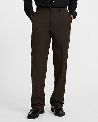 Express Men's Relaxed Brown Stretch Suit Pants in Brown Plaid