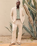 Express Men's Relaxed Natural Linen-Blend Pleated Suit Pants in Cream