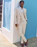 Express Men's Slim Striped Linen-Blend Stretch Suit Pants in Neutral Stripe