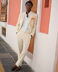 Express Men's Classic in Yellow Striped Linen-Blend Stretch Suit Pants