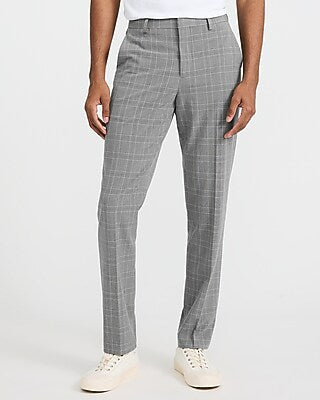 Express Men's Extra Slim Grey Plaid Stretch Suit Pants in Gray Print