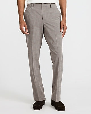 Express Men's Slim Stretch Suit Pants in Brown Plaid