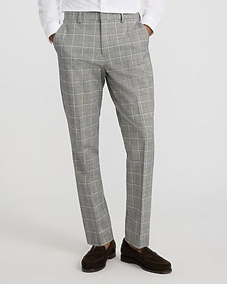 Express Men's Extra Slim Gray Windowpane Stretch Suit Pants in Gray Print