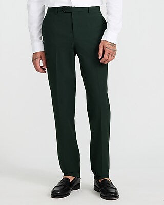 Express Men's Slim Green Stretch Extended Tab Waist Dress Pants in Pine Green