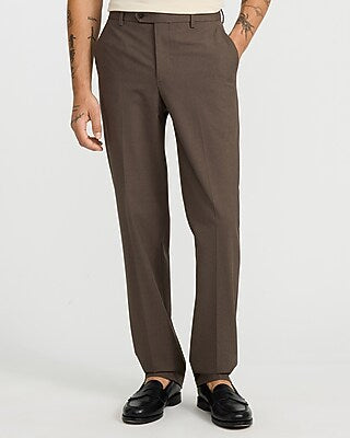 Express Men's Slim Brown Stretch Extended Tab Waist Dress Pants in Mushroom