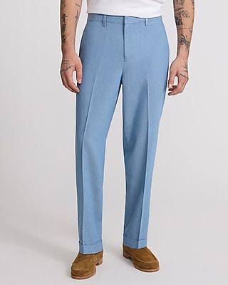 Express Men's Relaxed Tapered Light Blue Dress Pants in Indigo Blue