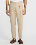 Express Men's Linen Cotton Pleated Tapered Dress Pants in Beige