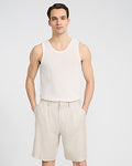 Express Men's Baggy Natural Linen-Blend Pleated Suit Short in Cream