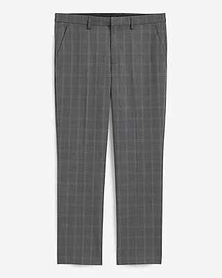 Express Men's Slim Gray Plaid Stretch Dress Pants in Plaid-Gray