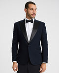 Express Men's Slim Navy Herringbone Wool-Blend Tuxedo Jacket in Navy Blue