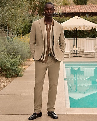 Express Men's Slim Tan Washable Chino Blazer in Island Sand