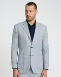 Express Men's Slim Blue Plaid Linen-Blend Suit Jacket in Blue Print
