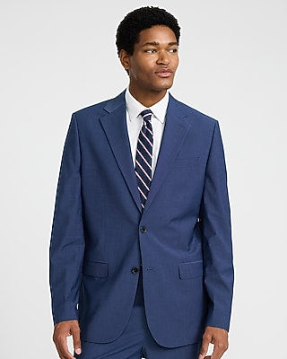 Express Men's Relaxed Blue Stretch Suit Jacket in Oxford Blue