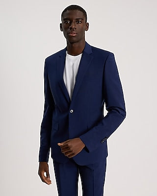 Express Men's Extra Slim Wool-Blend Washable Modern Tech Suit Jacket in Blue