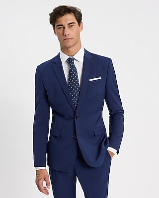 Express Men's Slim Wool-Blend Washable Modern Tech Suit Jacket in Blue