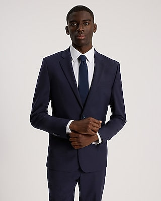 Express Men's Extra Slim Navy Wool-Blend Washable Modern Tech Suit Jacket in Navy Blue