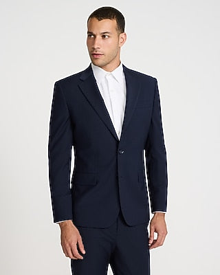 Express Men's Slim Navy Wool-Blend Washable Modern Tech Suit Jacket in Navy Blue
