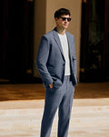 Express Men's Classic Wool-Blend Washable Modern Tech Suit Jacket in Dusty Blue