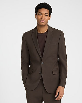Express Men's Extra Slim Brown Wool-Blend Washable Modern Tech Suit Jacket in Chestnut Brown