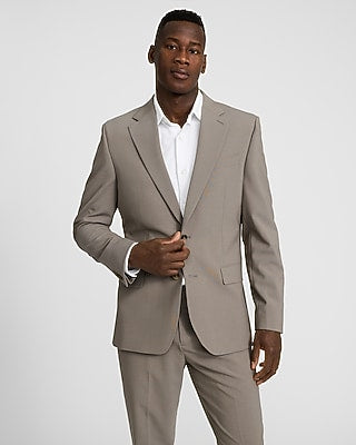 Express Men's Slim Taupe Wool-Blend Washable Modern Tech Suit Jacket in Oak