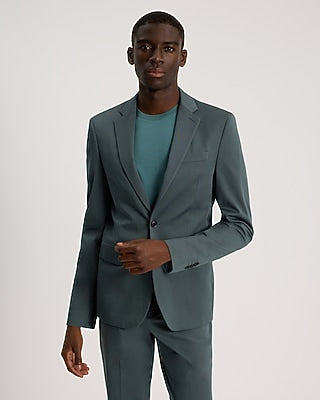 Express Men's Extra Slim Dusty Teal Stretch Cotton Suit Jacket in Thunderstorm