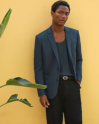 Express Men's Extra Slim Herringbone Stretch Suit Jacket in Blue